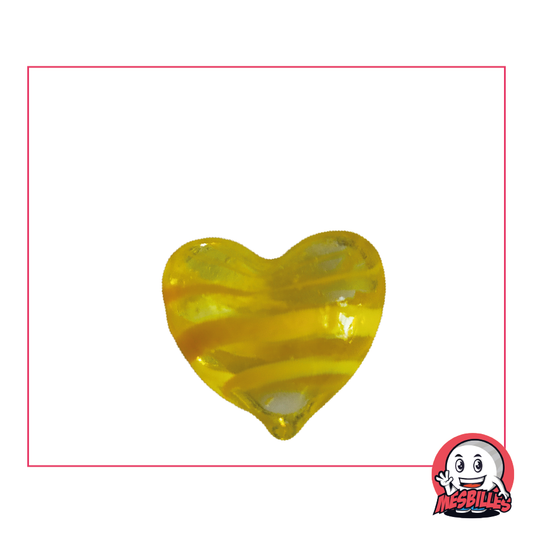 Shaped Marble Heart in Yellow translucent glass with Opaque Yellow stripes, flat ball 25 mm, My-Glassmarbles