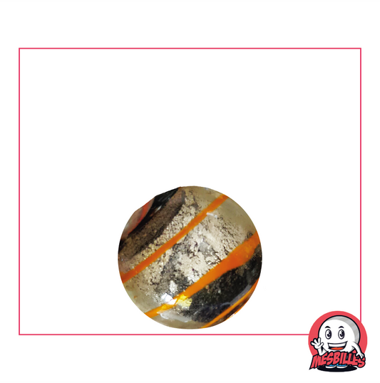 Small Marble My-Glassmarbles Dragon Eye, 16mm, semi-opaque black and silver with orange stripes