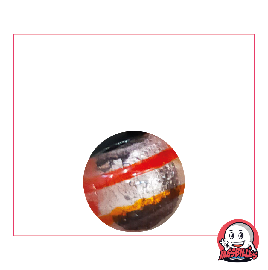 My-Glassmarbles Dragon's Eye Marble, 16mm, semi-opaque black silver, striped red