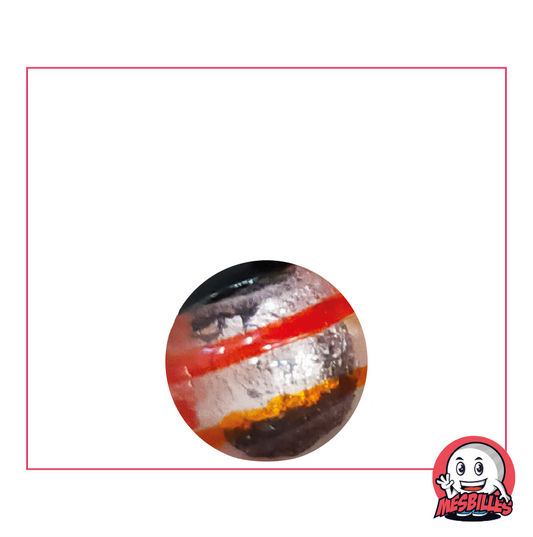 My-Glassmarbles Dragon's Eye Marble, 16mm, semi-opaque black silver, striped red
