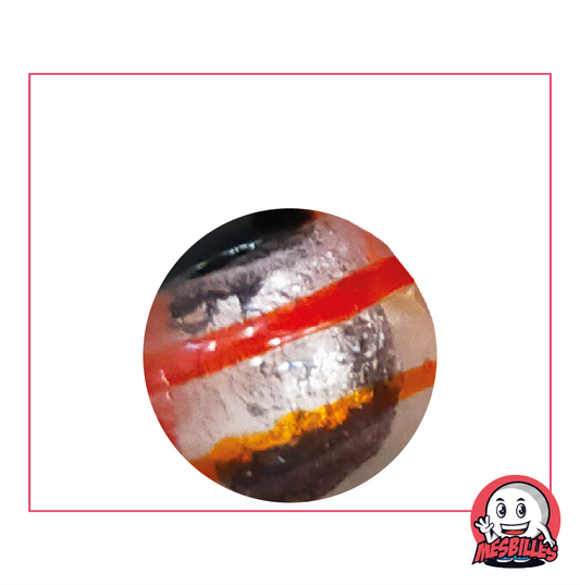 My-Glassmarbles Dragon Eye bead, 25mm, semi-opaque black silver with red stripes