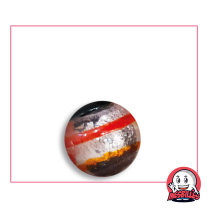 Bille Oeil de Dragon Rayé Rouge 16 mm KimPlay Collector en verre clair à décor argenté rayé de rouge, vue de dessus, 16 mm de diamètre