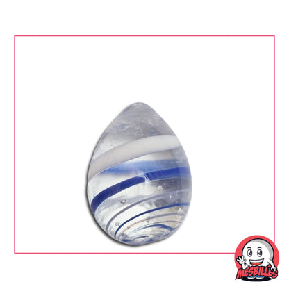 Bille en verre forme œuf cristal transparent avec rayures bleues spirales – MesBilles