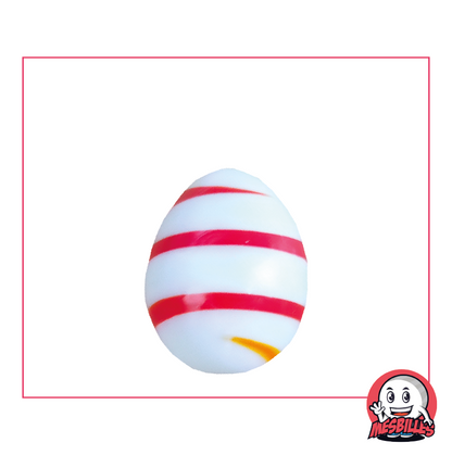 Marble Egg, white opaque glass with red stripes, My-Glassmarbles