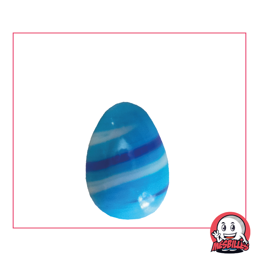 My-Glassmarbles Egg Marble, ocean wave, light blue opaque glass with white and blue stripes, 25mm
