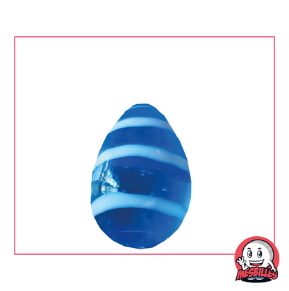 My-Glassmarbles egg marble, unconventional shape, intense blue and white striped glass, 25mm