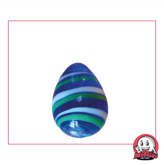 Marble Egg My-Glassmarbles, intense blue translucent glass with green and white stripes, approx. 25mm high