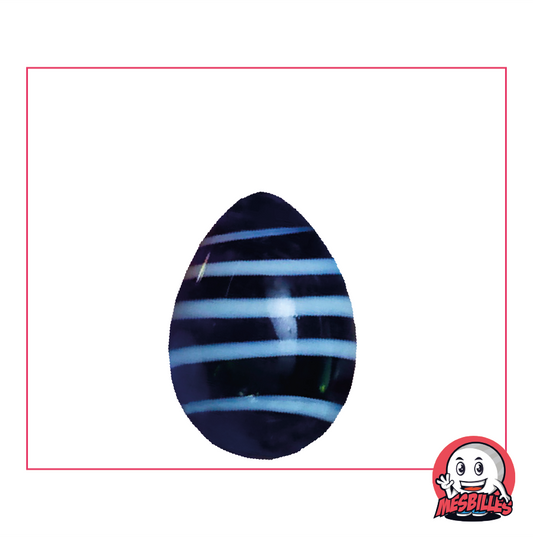Egg-shaped Marble My-Glassmarbles, extraordinary shape, translucent midnight-blue glass with white stripes, 25mm