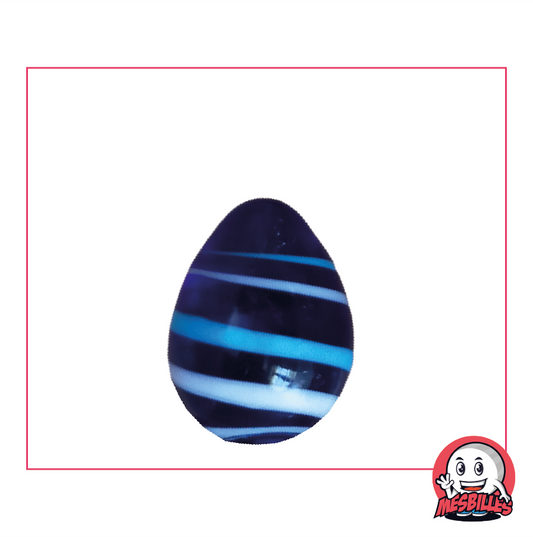Marble Egg Translucent Blue-Night with White and Blue Stripes My-Glassmarbles