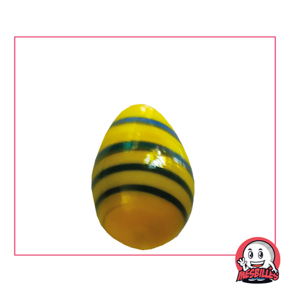 My-Glassmarbles egg marble, opaque blue with yellow stripes, approx. 25mm high