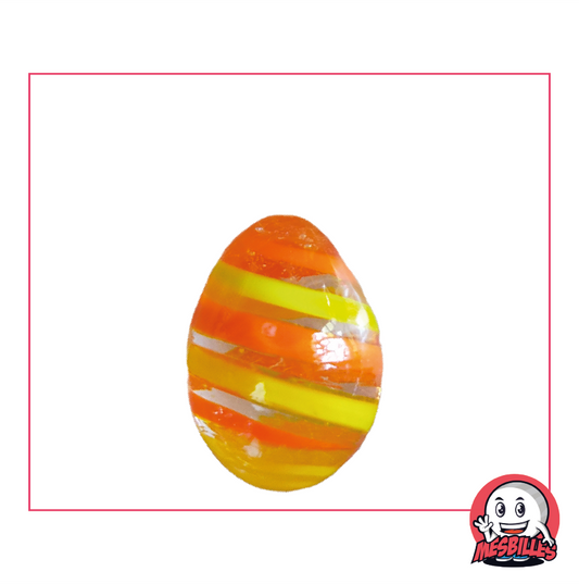 My-Glassmarbles Egg Marble, unusual shape, translucent crystal glass, orange and yellow stripes, 25mm