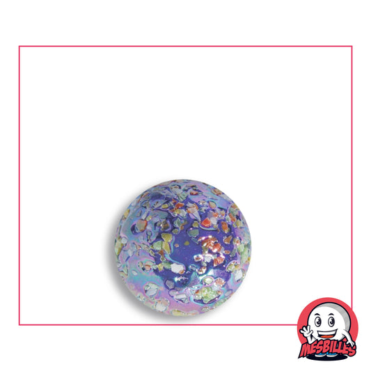Bille Pépite étoile 16 mm en verre bleu nuit à éclats multicolores et reflets irisés mauves et roses, vue de dessus, 16 mm de diamètre