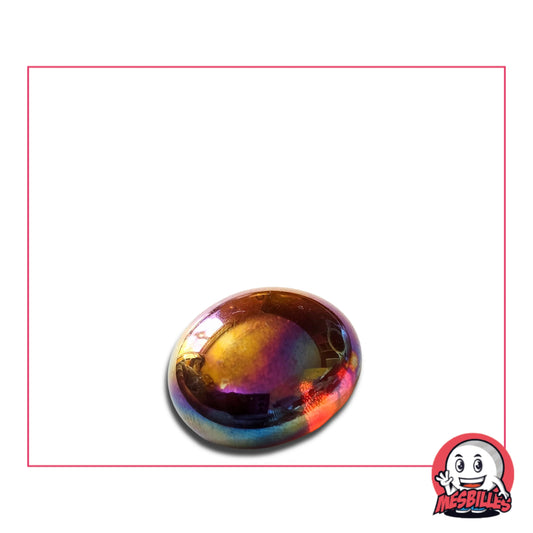 Dans la Grande Famille des Billes Irisée, il y a la Bille Plate en verre Translucide et Brillant de Couleur Ambre.