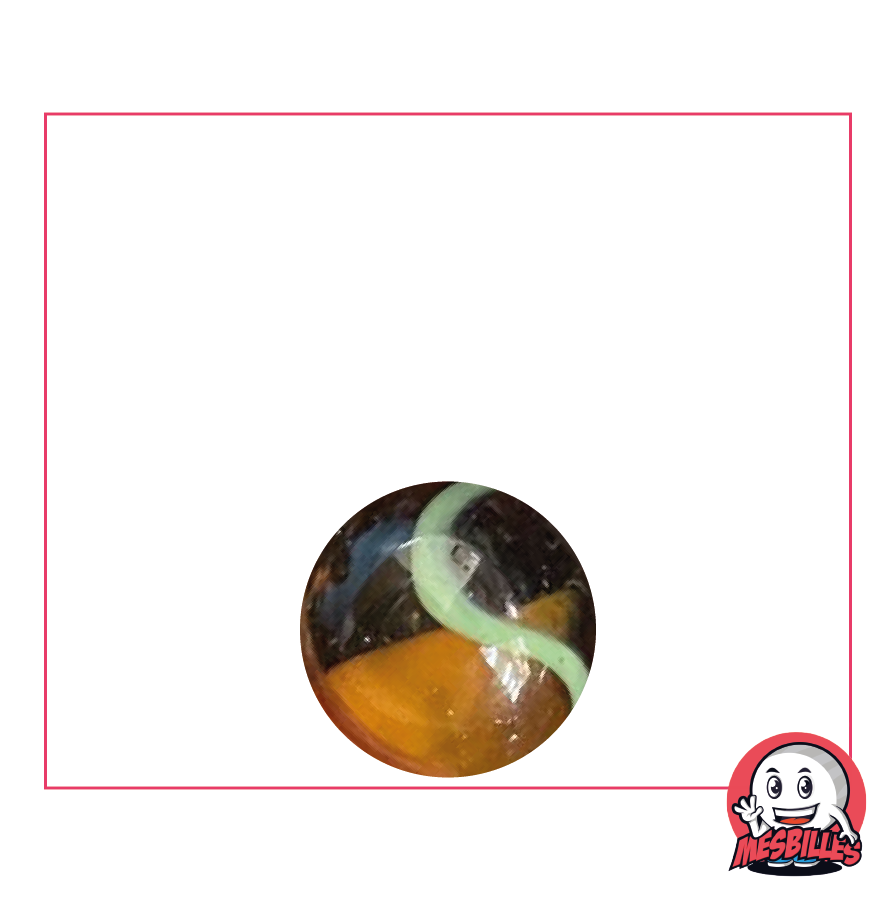 14 mm Marble Stegosaurus - Translucent Dark Amber Glass with Green and White stripes - My-Glassmarbles