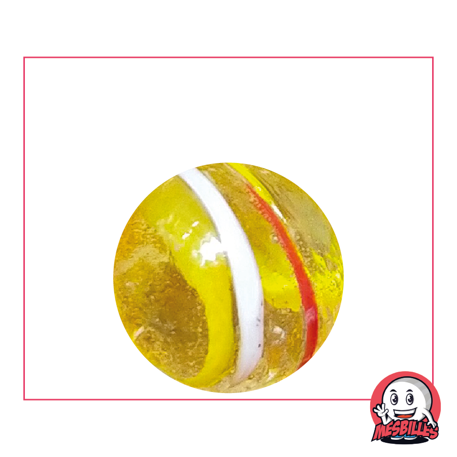 Marble Tortilla Yellow 25 mm, a slice of lemon for your marble collection, predominantly striped in yellow