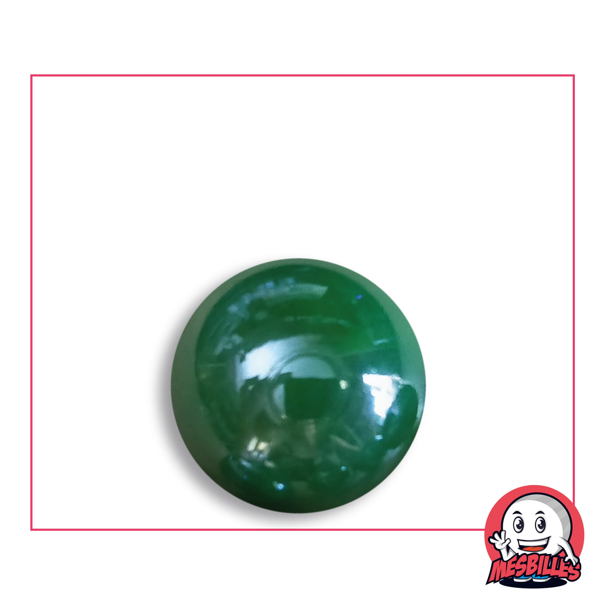Bille Vert Glossy en verre opaque vert émeraude brillant, vue de dessus, 22 mm de diamètre