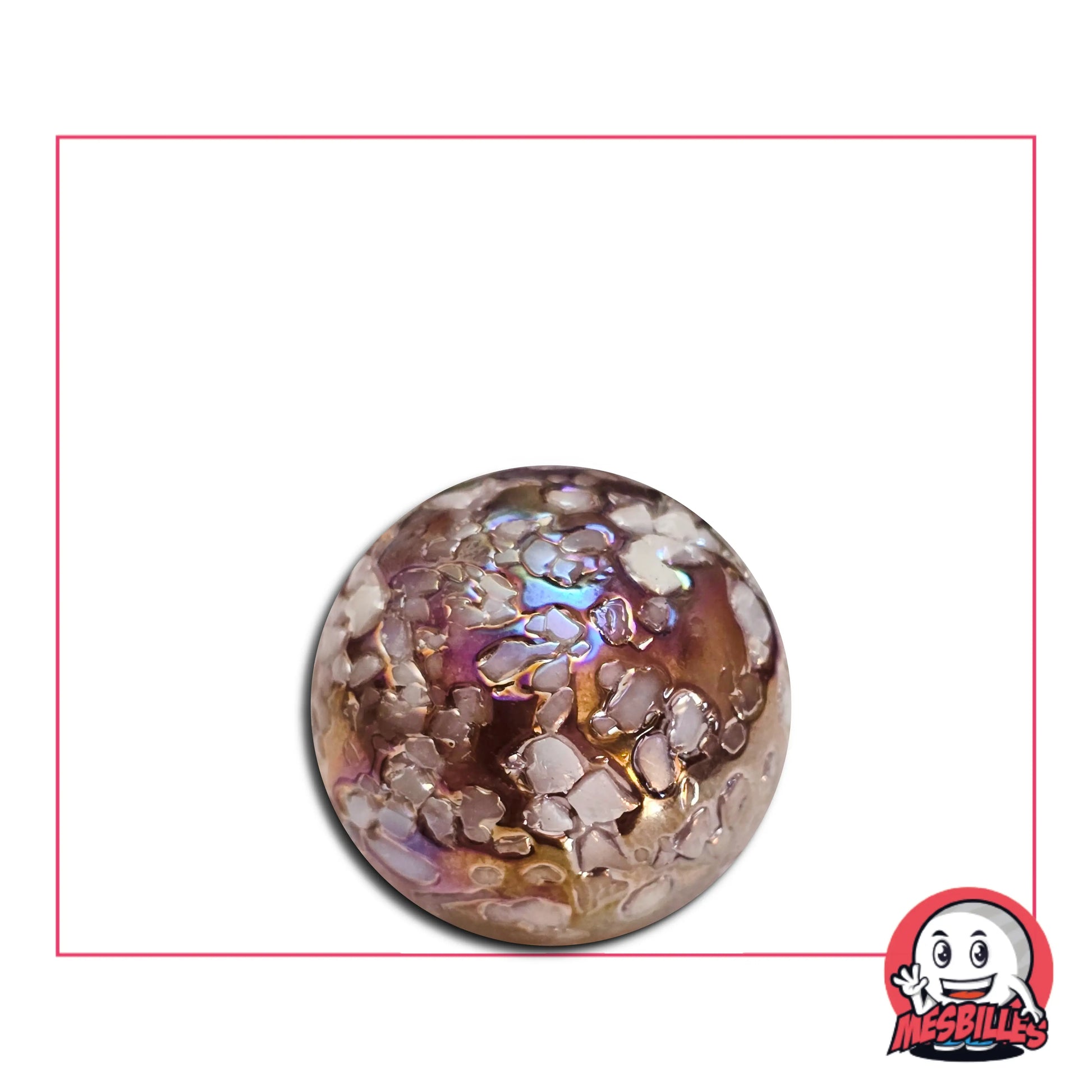 Bille pépite YSES de 16 mm, sphère rose violacé à surface grenue et nacrée