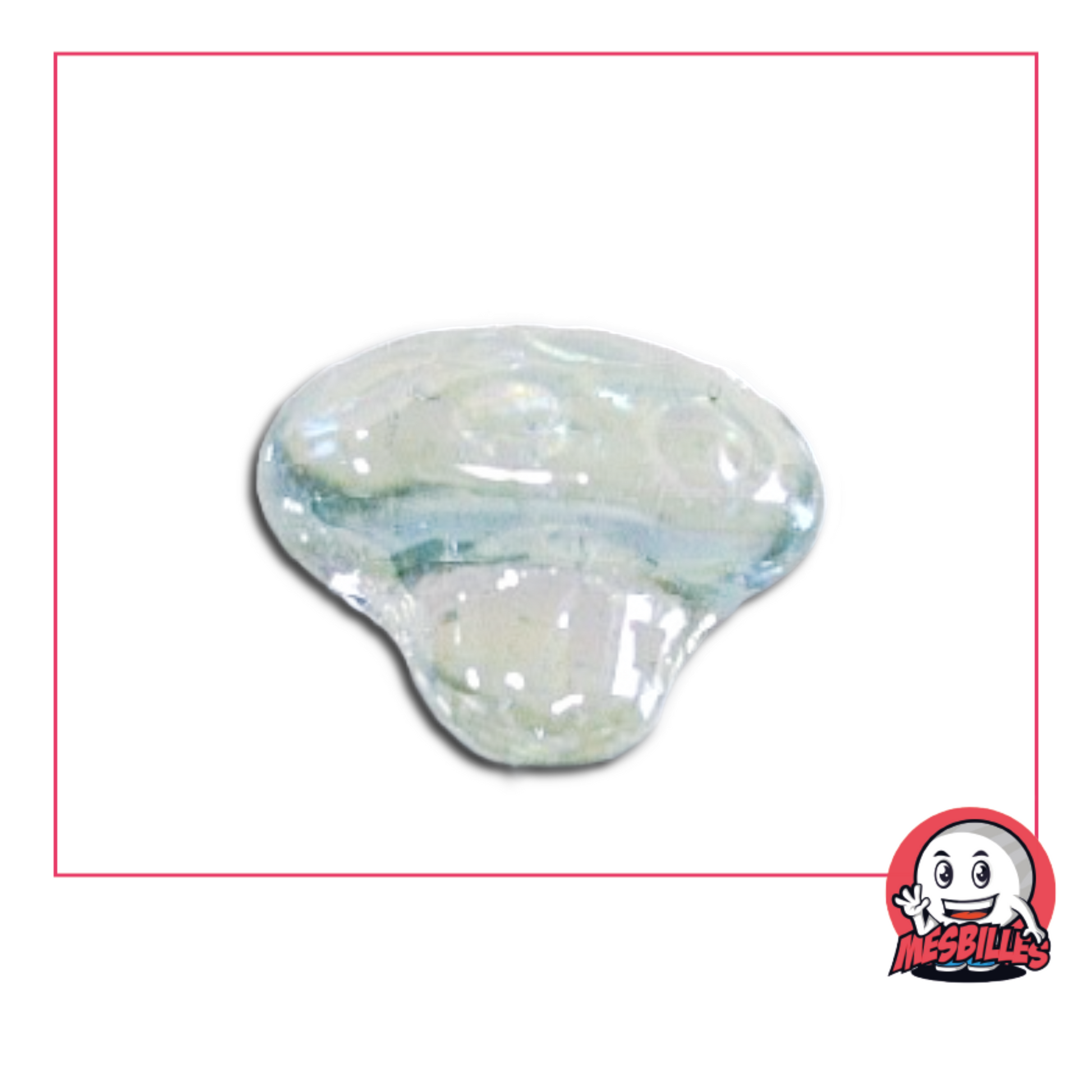 Photo of a small mushroom-shaped marble in clear translucent glass, sold individually on My-Glassmarbles.