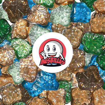 My-Glassmarbles Logo on Flat Marbles Maple leaves in Shiny coloured glass