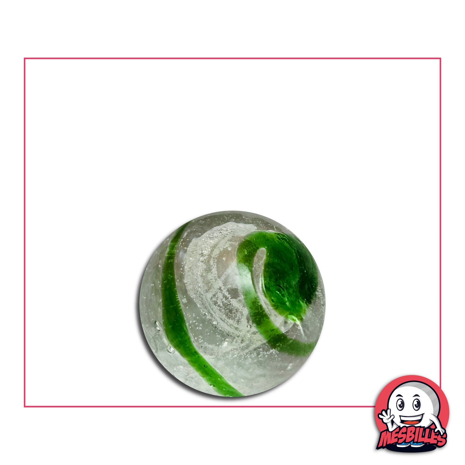 Bille Tourbillon Vert 16 mm KimPlay Collector transparente avec spirale verte brillante