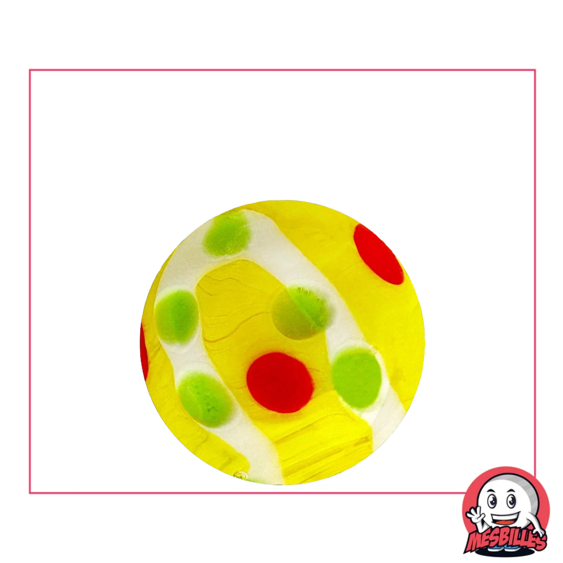 25 mm glass Marble Art Citrus Pop, brilliant Yellow with red and green motifs