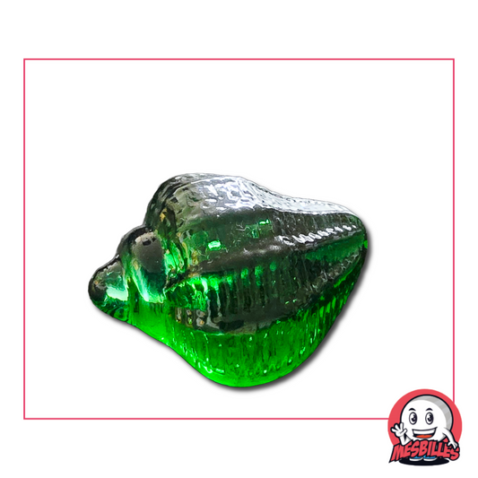 Photo of a green translucent marble in the shape of a sea snail, 5 cm, sold individually on My-Glassmarbles.