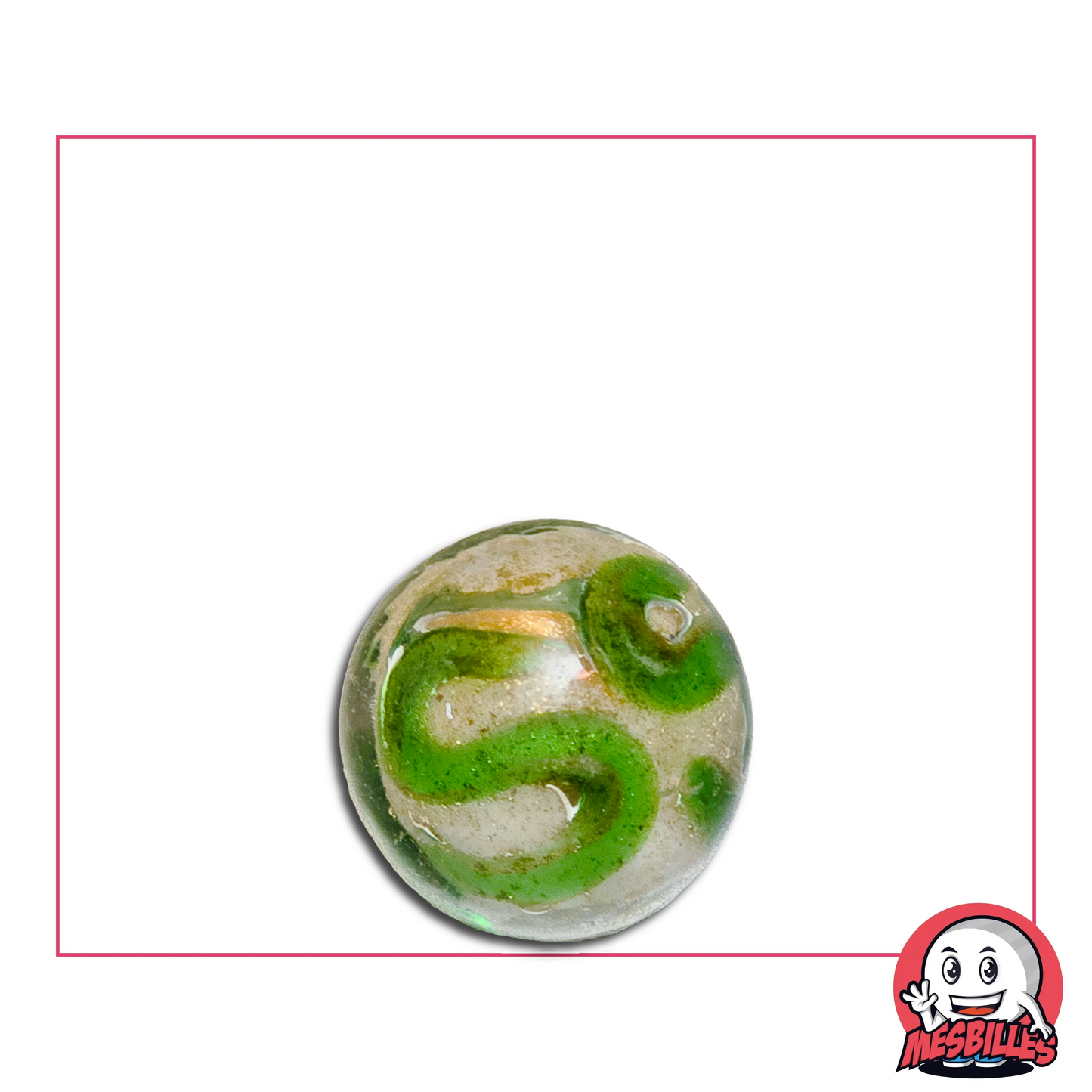 Bille Art Bijoux Vert Clair 16 mm brillante – bille verte transparente aux reflets dorés, création artistique originale MesBilles