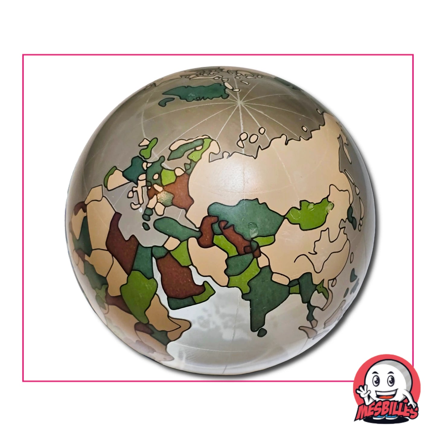 Bille d’Art Couleur Monde 60 mm brillante – bille décorative représentant la Terre avec continents colorés, création originale MesBilles