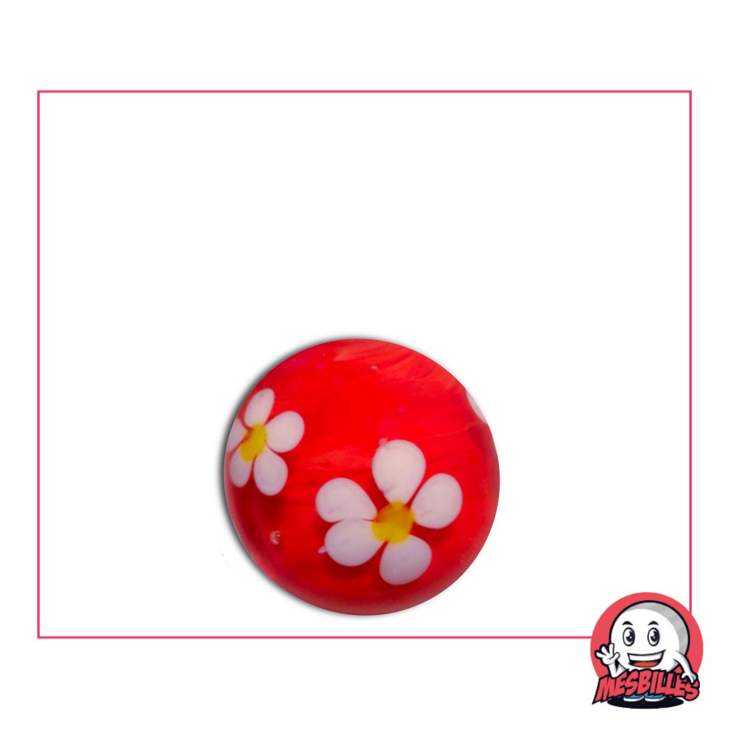 16 mm Marbles with a white five-petalled flower frozen in glass, hand-crafted floral design