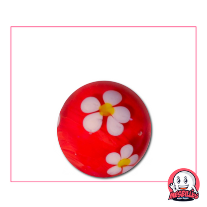 Large 22mm Red Marble with a white five petal flower inlaid in clear glass