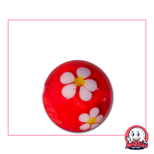 Large 22mm Red Marble with a white five petal flower inlaid in clear glass