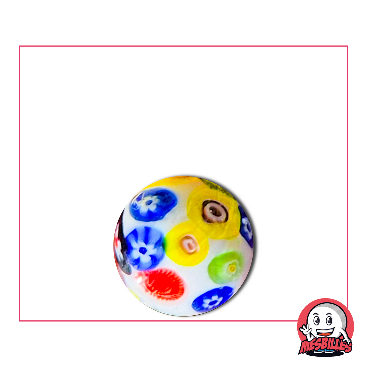 16 mm white flower Marbles Art with multicoloured floral motifs
