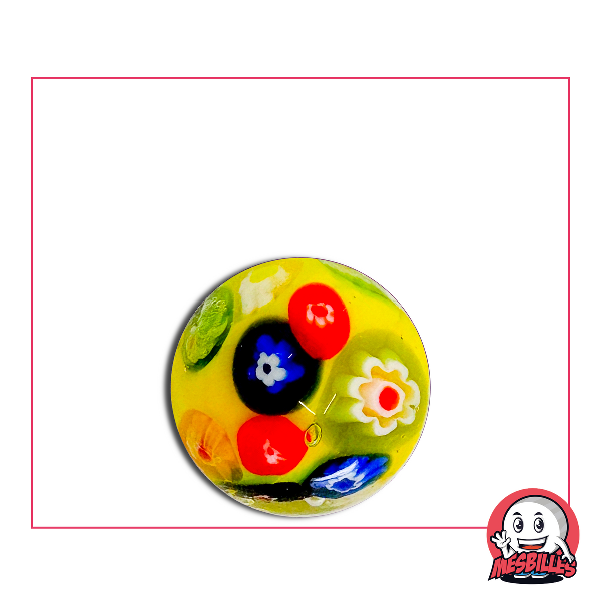 Large Yellow Marble 22 mm decorated with multicoloured flowers