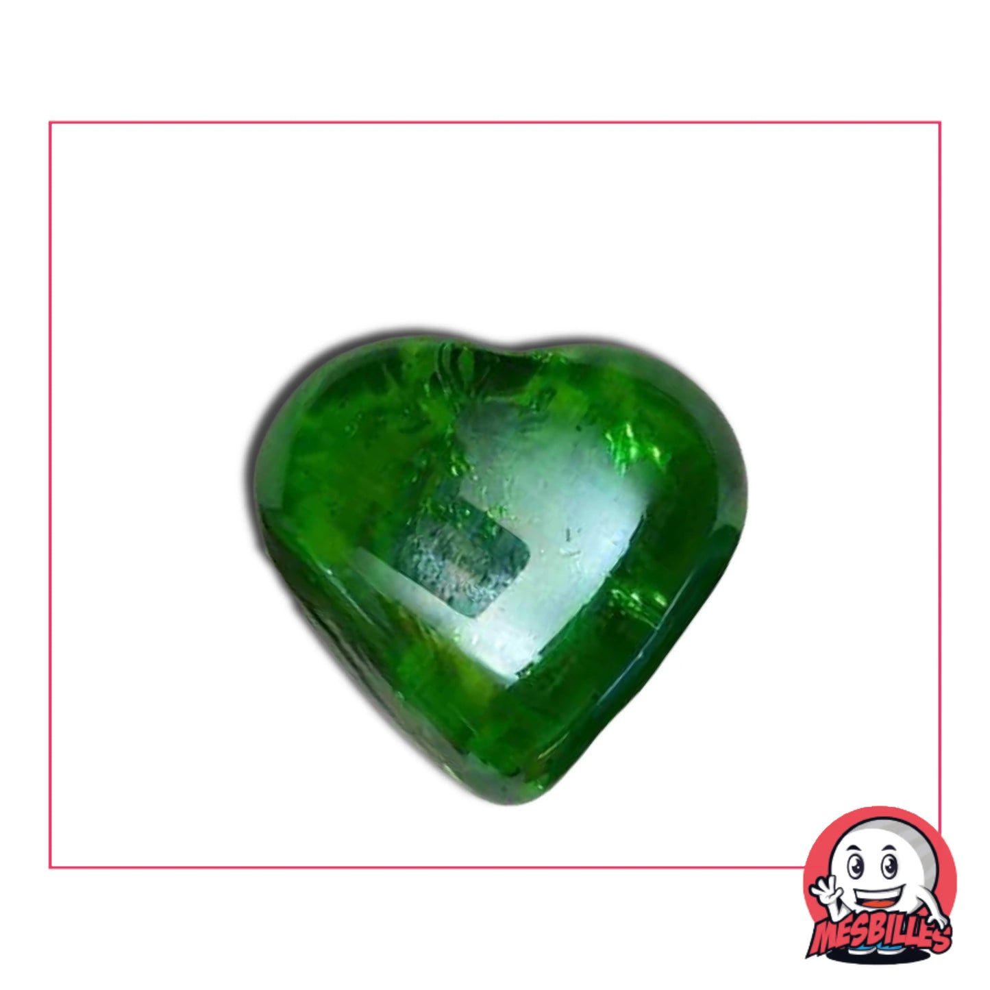 Bille Cœur Douceur Vert, cette bille est fragile et précieuse, comme une promesse murmurée sous les étoiles.