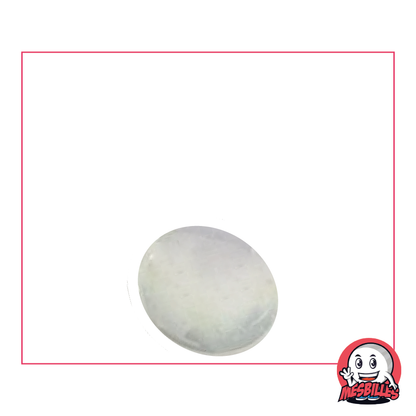 Bille plate Glossy Blanc de 18 mm, galet de verre blanc opaque vu de face