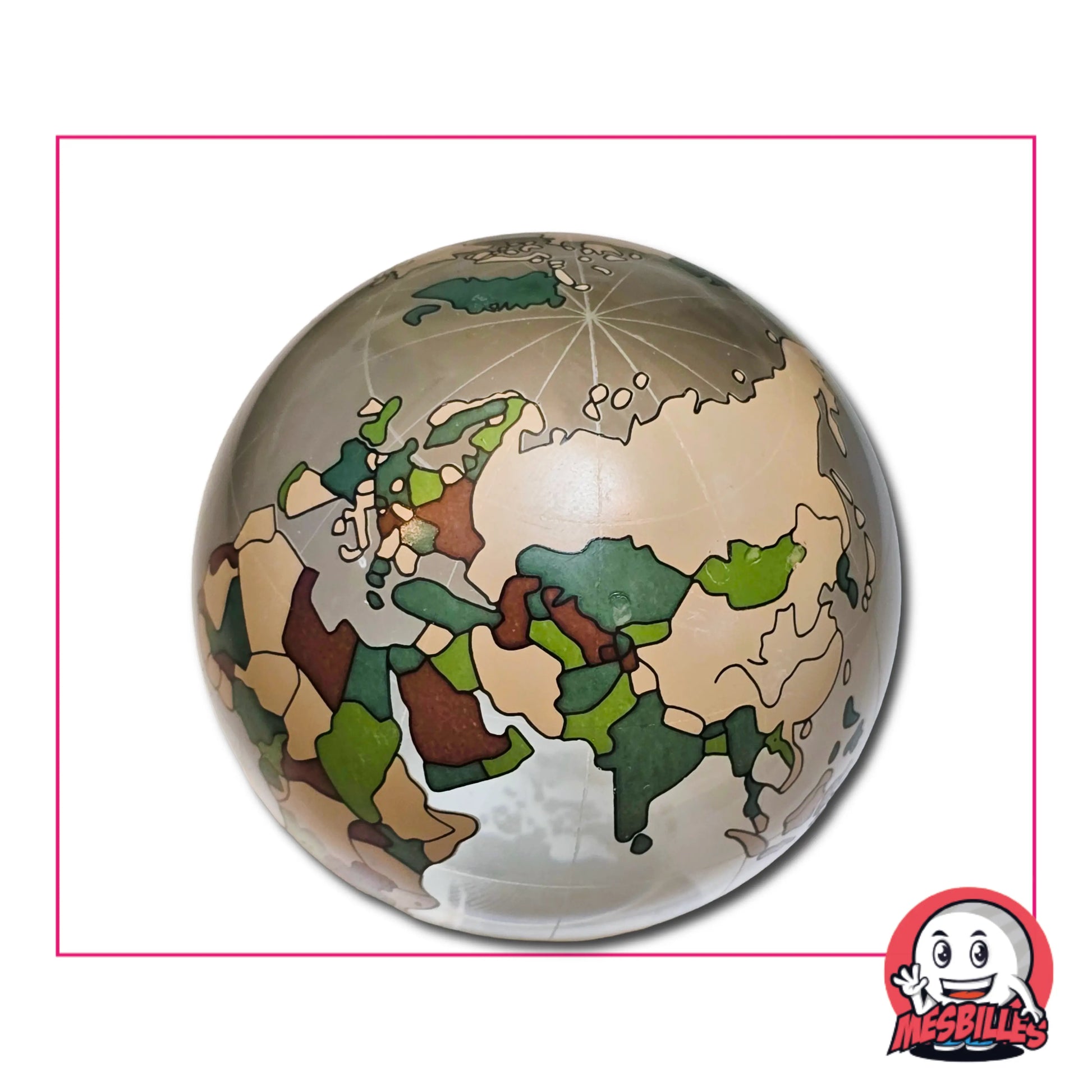 Bille d’Art Couleur Monde 40 mm brillante – bille décorative représentant les continents du monde, création originale MesBilles