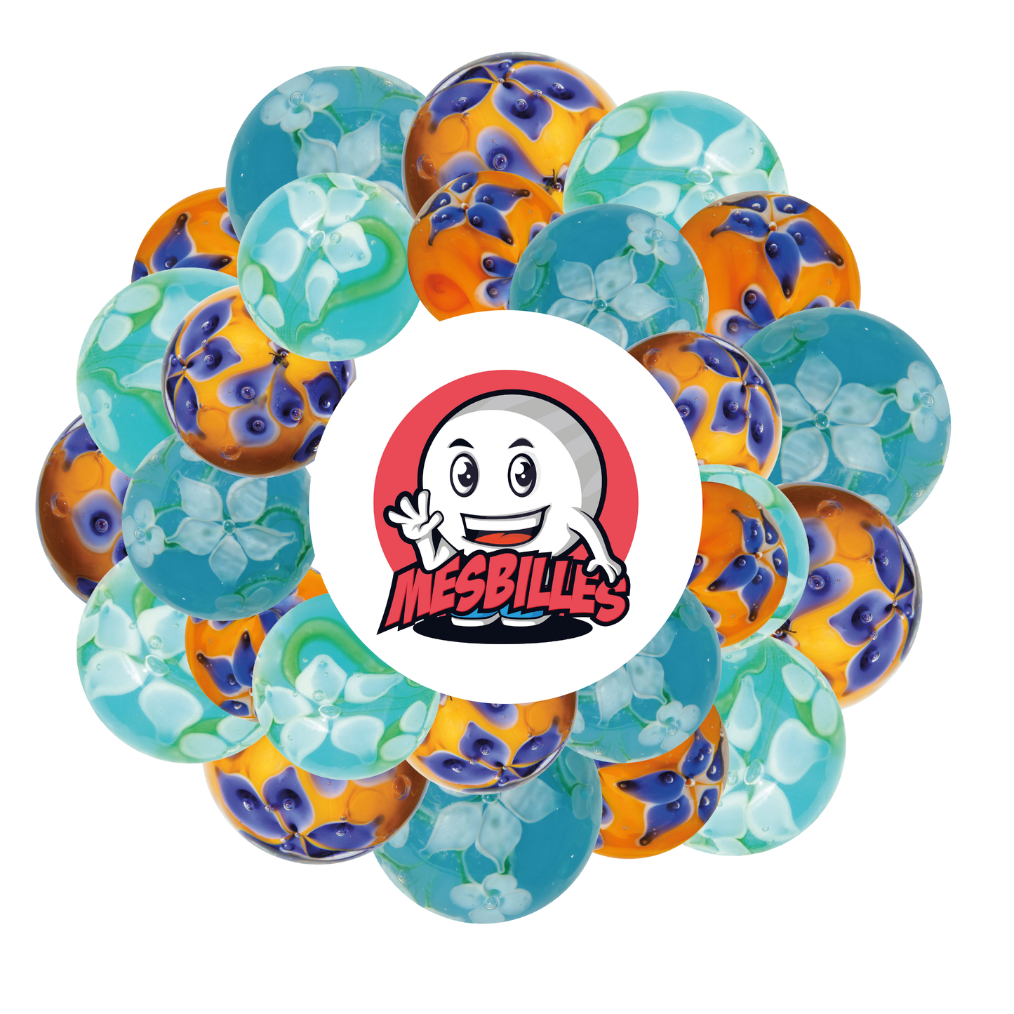 1 Marble Flower Crown Blue 22 mm