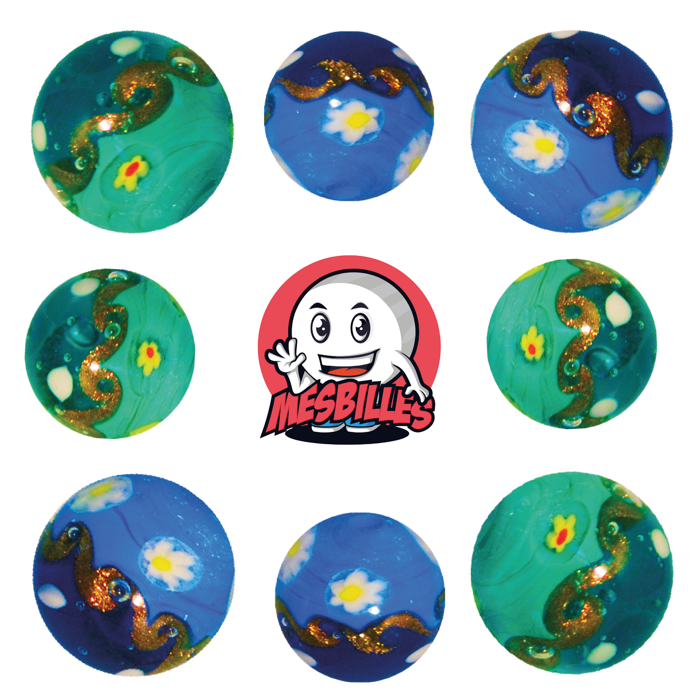 1 Blue Hokusai Marble 16 mm