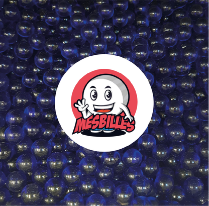 Image of the My-Glassmarbles Mascot surrounded by Marbles 16 mm Light - Translucent Glass Blue-Night