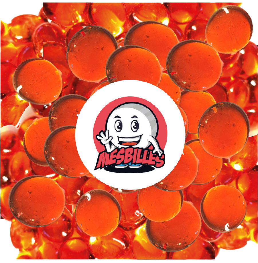 Coloured Flat balls, unique items for your collection! Our 30mm translucent orange burr glass Marble is more than just a marble, it's a real burst of colour that will brighten up your space. Add a touch of sparkle and originality