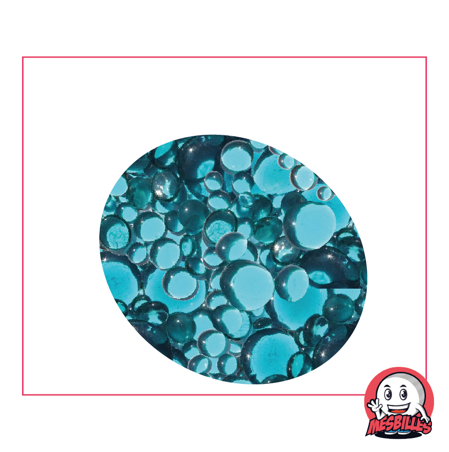 Flat Marbles, transparent blue blend, 30mm, 18mm, 12mm, translucent