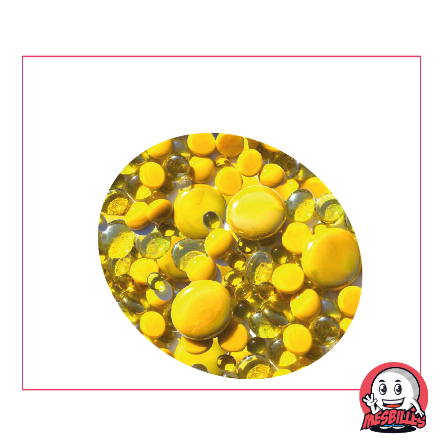 Flat Marbles, yellow blend, 30mm, 18mm, 12mm, opaque and transparent