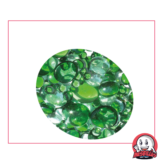Flat Marbles, Green and Crystal Mix, 30mm, 18mm, 12mm, Translucent