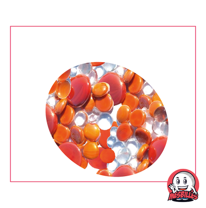 Flat Marbles, orange mix, 30mm, 18mm, 12mm, opaque and transparent