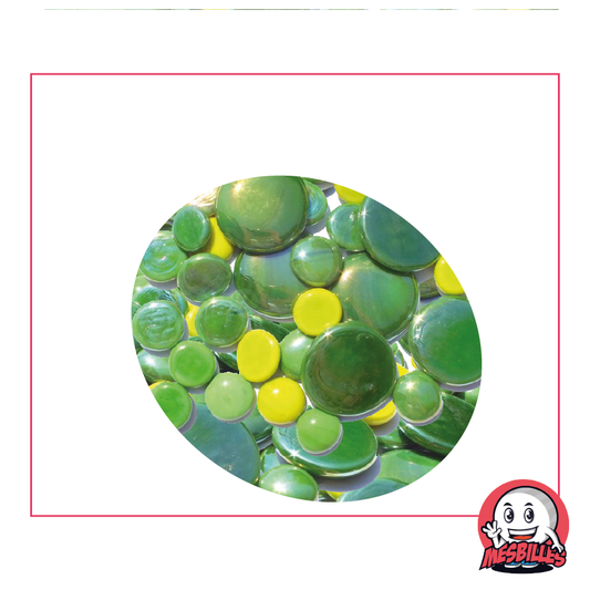 Glossy Flat Marbles in Green and Lime 30mm, 18mm and 12mm