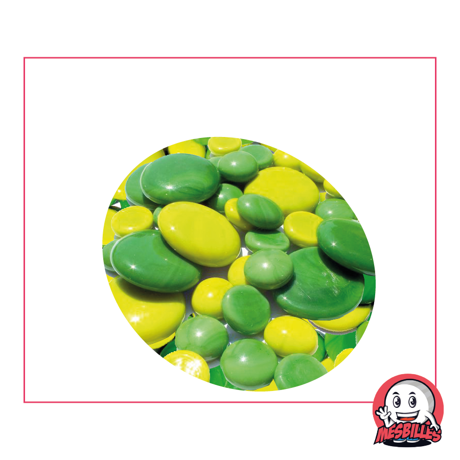 Opaque Flat Marbles in Green and Lime 30mm, 18mm and 12mm.