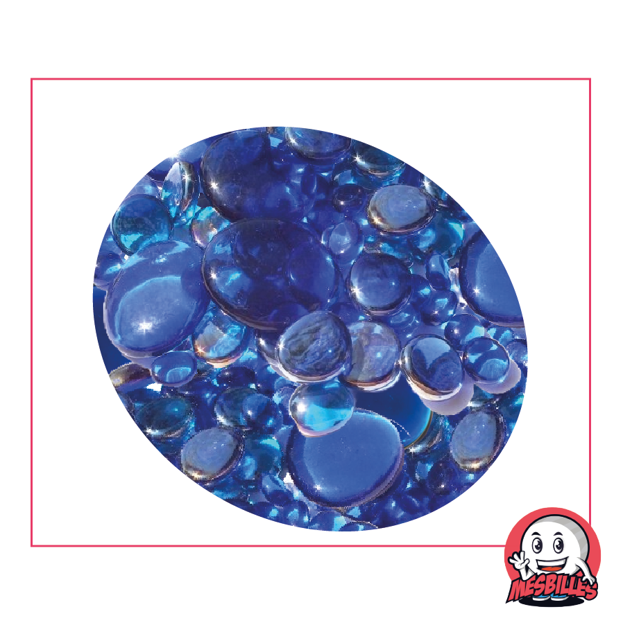 Flat Marbles in various blues, transparent and translucent, 12mm-30mm