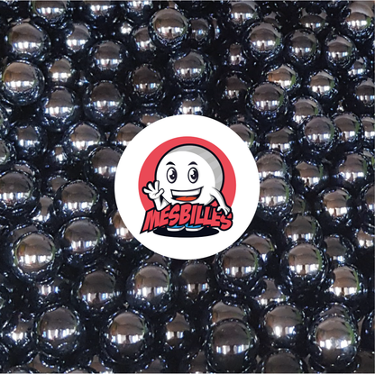 Image of the My-Glassmarbles Mascot surrounded by Black opaque glossy Glossy Marbles 25 mm.