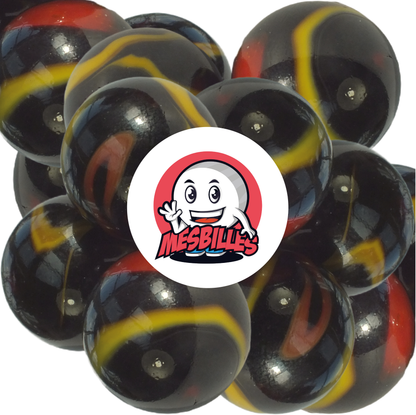 Bring the cosmos into your home with our 25 mm glass Burning Sun Marble. Its shiny black is streaked with red and Yellow, lighting up your collection of marbles like a distant star. With this Marble you'll be ready for an interstellar adventure in the constellation of marbles games.