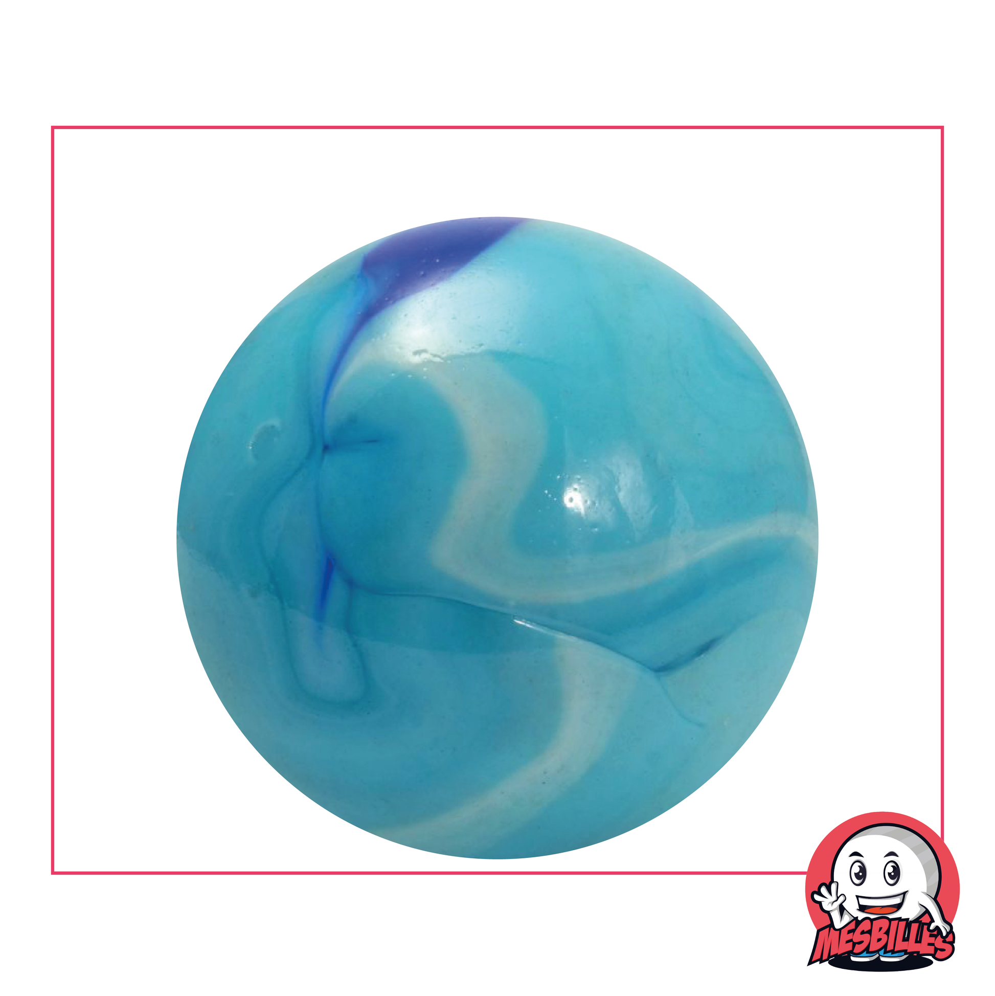 42 mm Blue Lagoon marble in opaque blue porcelain glass, whale-sized marble.